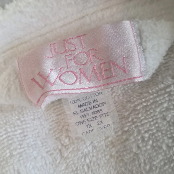 Just For Women White Cotton Terry Spa Robe - 1X/2X - Picture 6 of 13